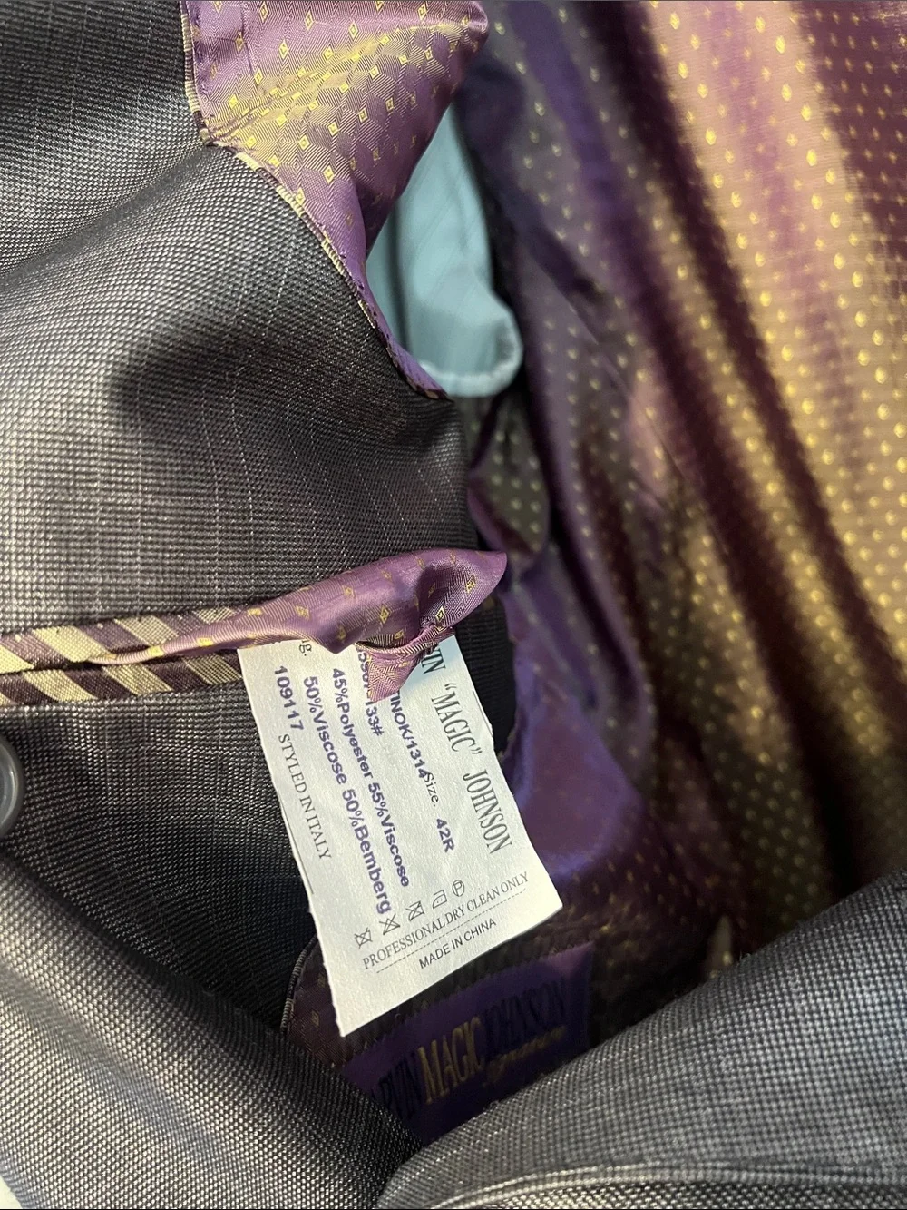 Earvin Magic Johnson Signature Charcoal Blazer & Pocket Square New 42R